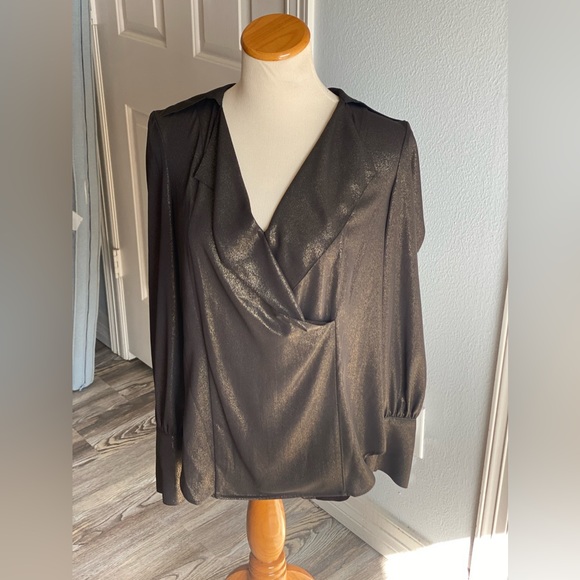 BCBG Maxazria Metallic Drape Front Top - Picture 3 of 7